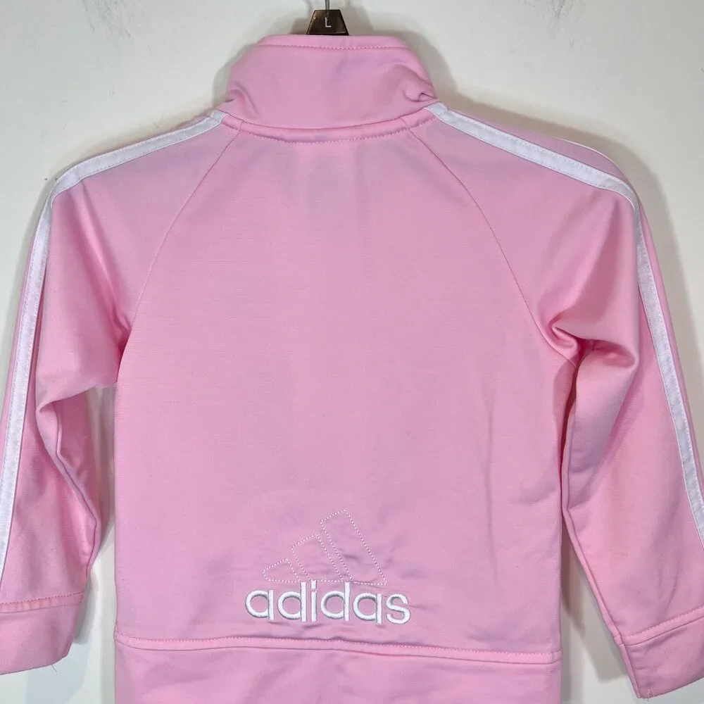 Adidas Girls Pink & White Full Zip‎ Athletic Track Long Sleeve Jacket Size 4T